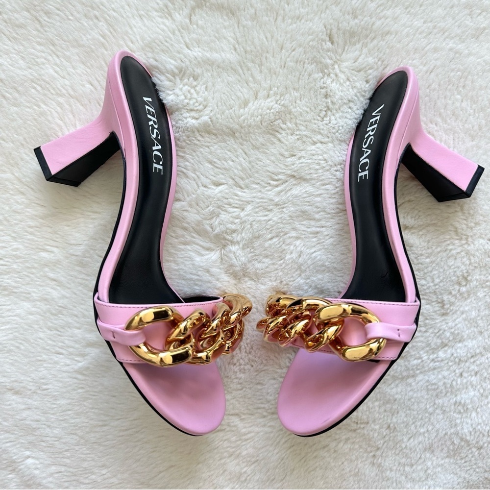 NWT!!! Versace women heel slides size 37.5 Authentic Retail 950$!